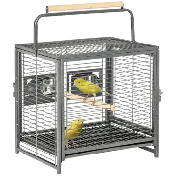 PawHut 18" Heavy Duty Wrought Iron Travel Bird Carrier with Handle, Perch & Bowls