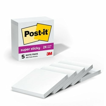 Post-it Super Sticky Notes, 3x3 in, 5 Pads, White