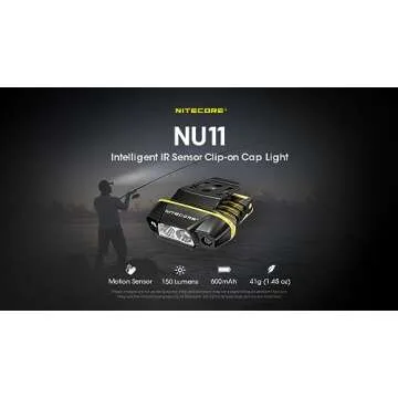 Nitecore NU11 Clip-On Cap Light and Headlamp, 150 Lumen Bright, USB-C Rechargeable, 90 Degree Adjustable for Fishing Camping and Work with Hands-Free Motion Sensor, White and Red LEDs and Sticker