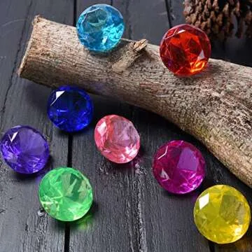 Diving Gem Pool Toy 6 Big Colorful Diamonds Set with Treasure Pirate Box Summer Swimming Toys Dive Throw Underwater for Use Treasures Gift Sets (golden)