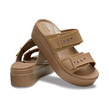 Crocs Women's Brooklyn Buckle Low Wedges, Platform Sandals, Khaki, Numeric_7