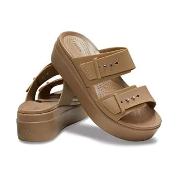 Crocs Women's Brooklyn Buckle Low Wedges, Platform Sandals, Khaki, Numeric_7