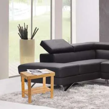 VaeFae Bamboo Shower Bench, Spa Bench Wood Seat Stool, Foot Rest Shaving Stool with Non-Slip Feets and Storage Shelf, Works in Bathroom/Living Room/Bedroom/Garden Leisure