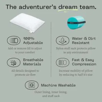 Coop Home Goods Original Travel and Camping Adjustable Pillow, Small Camping Pillow with Compressible Stuff Sack, Medium-Firm Memory Foam with Lulltra Washable Cover, CertiPUR-US Certified (19x13)