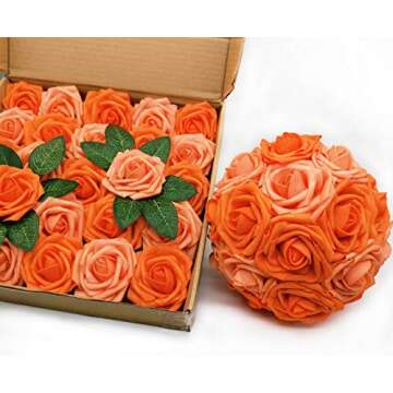 Mefier Home Artificial Flowers 25PCS Real Looking Mixed Vivid Orange Fake Roses with Stem for DIY Wedding Bouquets Centerpieces Baby Shower Party Home Decorations