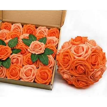 Mefier Home 25PCS Vivid Orange Artificial Flowers for Decor
