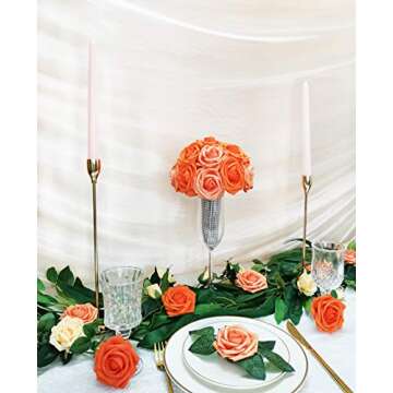 Mefier Home Artificial Flowers 25PCS Real Looking Mixed Vivid Orange Fake Roses with Stem for DIY Wedding Bouquets Centerpieces Baby Shower Party Home Decorations