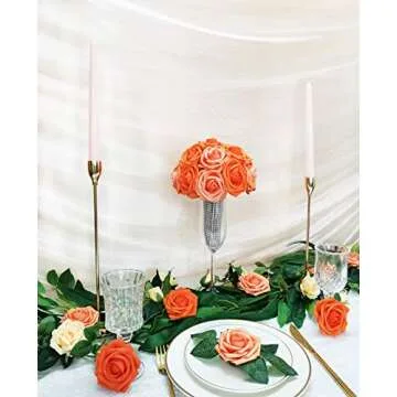 Mefier Home 25PCS Vivid Orange Artificial Flowers for Decor