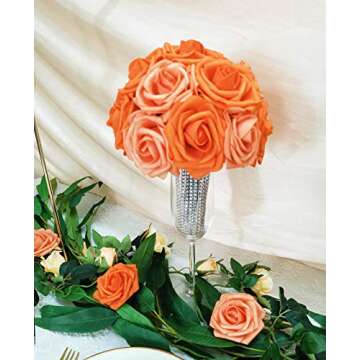 Mefier Home Artificial Flowers 25PCS Real Looking Mixed Vivid Orange Fake Roses with Stem for DIY Wedding Bouquets Centerpieces Baby Shower Party Home Decorations