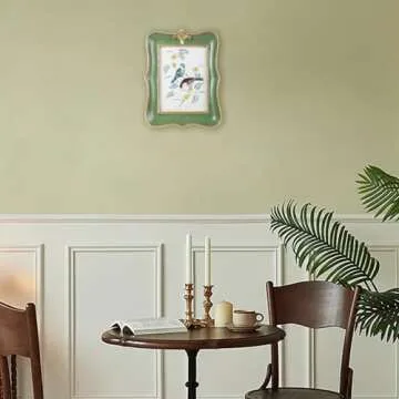 Kangce Vintage Picture Frame 5x7 Antique Ornate Photo Frame Tabletop and Wall Hanging Old-Fashioned Picture Frame, Decorative Retro Design Home Decor, Photo Gallery, Art, Green and Gold