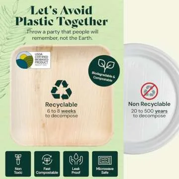 Chic Leaf Compostable & Biodegradable Palm Leaf Disposable Bamboo Plates - Disposable Party Plates f...