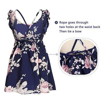 PopReal Mommy and Me Dresses Floral Print Cold Shoulder Ruffle Backless Strap Romper Beach Midi Dress Summer