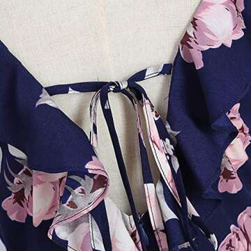 PopReal Mommy and Me Dresses Floral Print Cold Shoulder Ruffle Backless Strap Romper Beach Midi Dress Summer