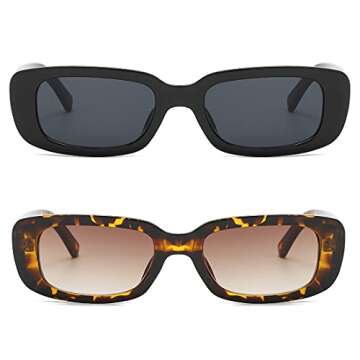 QIUASKONG Small Rectangle Sunglasses for Women Retro Fashion Sunglasses UV 400 Protection Square Frame Eyewear