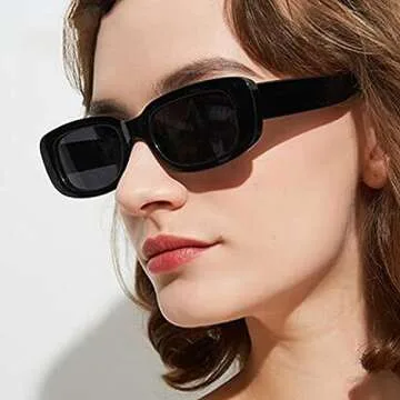 QIUASKONG Small Rectangle Sunglasses for Women Retro Fashion Sunglasses UV 400 Protection Square Frame Eyewear