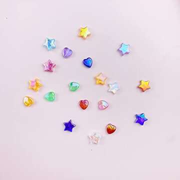 Jmassyang 600 PCS Acrylic Beads Heart Star Shape Beads Clear Acrylic AB Colors Bead Assortments Colorful Flat Bead-in-Bead Loose Beads Spacer for DIY Necklace Bracelet Jewelry Craft Making