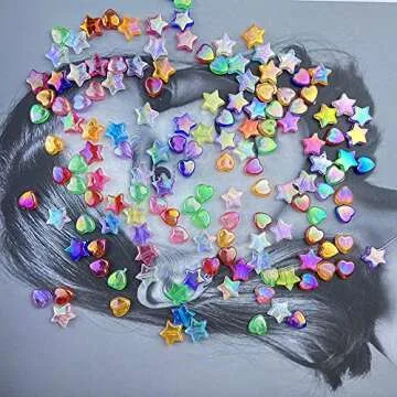 Jmassyang 600 PCS Acrylic Beads Heart Star Shape Beads Clear Acrylic AB Colors Bead Assortments Colorful Flat Bead-in-Bead Loose Beads Spacer for DIY Necklace Bracelet Jewelry Craft Making