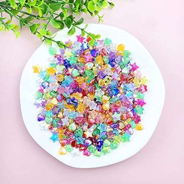 Jmassyang 600 PCS Acrylic Beads Heart Star Shape Beads Clear Acrylic AB Colors Bead Assortments Colorful Flat Bead-in-Bead Loose Beads Spacer for DIY Necklace Bracelet Jewelry Craft Making