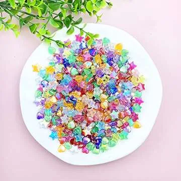 Jmassyang 600 PCS Acrylic Beads Heart Star Shape Beads Clear Acrylic AB Colors Bead Assortments Colorful Flat Bead-in-Bead Loose Beads Spacer for DIY Necklace Bracelet Jewelry Craft Making