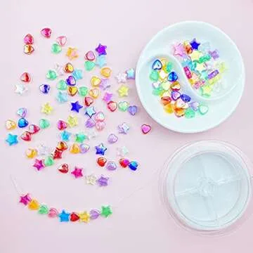 Jmassyang 600 PCS Acrylic Beads Heart Star Shape Beads Clear Acrylic AB Colors Bead Assortments Colorful Flat Bead-in-Bead Loose Beads Spacer for DIY Necklace Bracelet Jewelry Craft Making