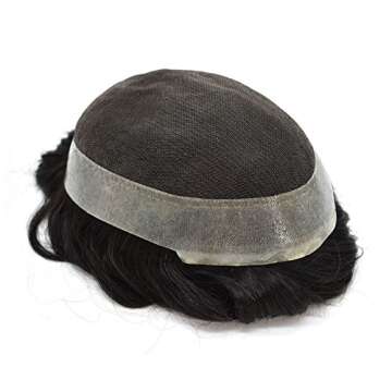 LYRICAL HAIR Super Thin French Lace Mens Toupee Remy Human Hair System Clear Poly Skin Around Wigs Toupee for Men Transparent Lace Skin Hairpiece Replacement (8"x6", 1B Off Balck)