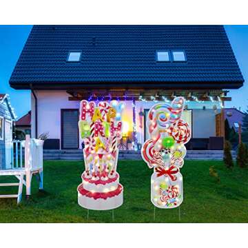 2 Pack 30 Inch Happy Birthday Yard Signs with Stakes and Led String Light, Large Birthday Cake Yard ...