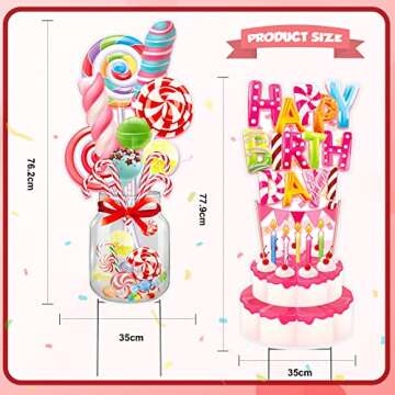2 Pack 30 Inch Happy Birthday Yard Signs with Stakes and Led String Light, Large Birthday Cake Yard Sign Colorful Candy Lawn Sign for Indoor Outdoor Birthday Party Decoration Supplies