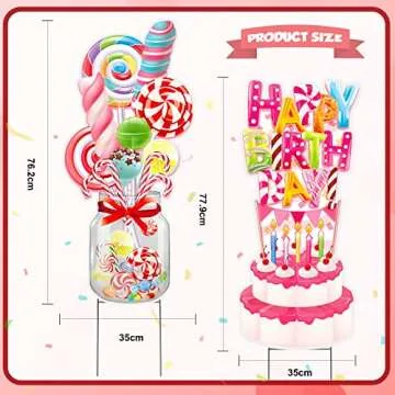 2 Pack 30 Inch Happy Birthday Yard Signs with Stakes and Led String Light, Large Birthday Cake Yard Sign Colorful Candy Lawn Sign for Indoor Outdoor Birthday Party Decoration Supplies