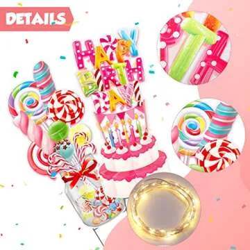 2 Pack 30 Inch Happy Birthday Yard Signs with Stakes and Led String Light, Large Birthday Cake Yard Sign Colorful Candy Lawn Sign for Indoor Outdoor Birthday Party Decoration Supplies