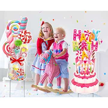 2 Pack 30 Inch Happy Birthday Yard Signs with Stakes and Led String Light, Large Birthday Cake Yard Sign Colorful Candy Lawn Sign for Indoor Outdoor Birthday Party Decoration Supplies