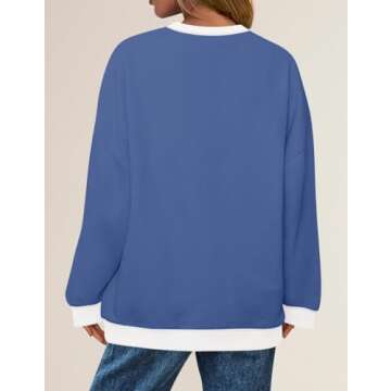 ZESICA Womens Crewneck Color Block Sweatshirts Oversized Long Sleeve Pullover Tunic Tops Casual Clothes Outfits,Grey Blue,Medium