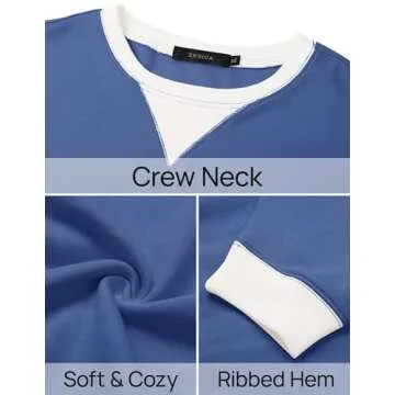 ZESICA Womens Crewneck Color Block Sweatshirts Oversized Long Sleeve Pullover Tunic Tops Casual Clothes Outfits,Grey Blue,Medium
