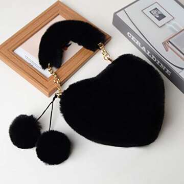 Rejolly Heart Shaped Purse for Women Fluffy Furry Bag for Girls Faux Fur Fuzzy Handbag Soft Small Va...