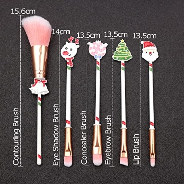 White Christmas Themed Makeup Brushes Set, Santa Claus Pink Candy Christmas Tree Elk Bell Contouring Eye Shadow Concealer Eyebrow Lip Brushes 5Pcs/Set