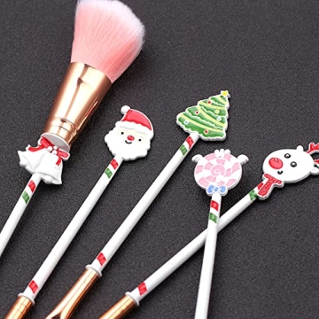 White Christmas Themed Makeup Brushes Set, Santa Claus Pink Candy Christmas Tree Elk Bell Contouring Eye Shadow Concealer Eyebrow Lip Brushes 5Pcs/Set