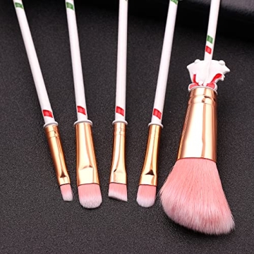 White Christmas Themed Makeup Brushes Set, Santa Claus Pink Candy Christmas Tree Elk Bell Contouring Eye Shadow Concealer Eyebrow Lip Brushes 5Pcs/Set