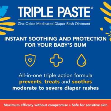 Triple Paste 3X Max Diaper Rash Ointment, Maximum Strength with 40% Zinc Oxide Ointment for Severe D...