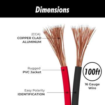 InstallGear 16 Gauge Wire AWG Speaker Wires - True Spec and Soft Touch Cable - 100 ft Red/Black - Car Stereos, Home Theater, Radio, Surround Sound - 16 Gauge Speaker Wire - Easy Installation