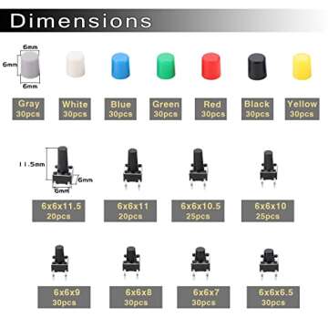 OCR Tactile Push Button Switch ,8 Values 6x6mm Micro Momentary Tact Button Switches with Colorful Bu...