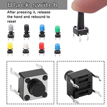 OCR Tactile Push Button Switch ,8 Values 6x6mm Micro Momentary Tact Button Switches with Colorful Button Caps