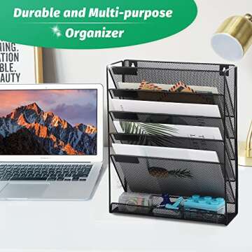 EASEPRES Desk File Organizer Mesh 5-Tier, Hanging Wall Mount Document Organization Stand, Desktop Ve...