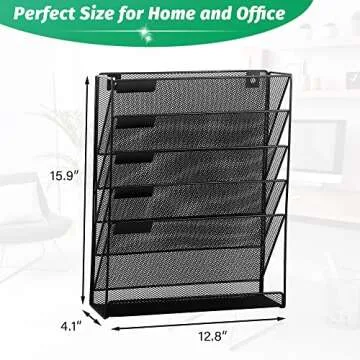 EASEPRES Desk File Organizer Mesh 5-Tier, Hanging Wall Mount Document Organization Stand, Desktop Vertical Mail Paper Folder Holder Rack with Bottom Tray for Office Home Cubicle Countertop, Black