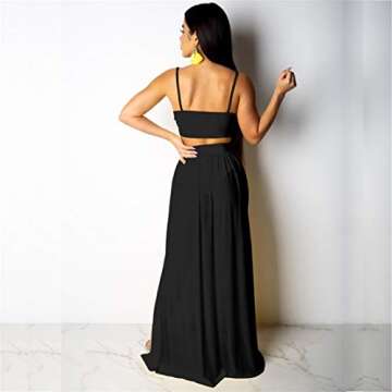 Women Sexy 2 Piece Outfits Dress Chiffon Strap Deep V Neck Bra Crop Top High Split Maxi Dresses Skir...