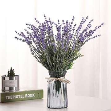 Flojery Artificial Lavender Flowers with Silk Flocked Fake Lavender Plant for Wedding Home Table Centerpiece Decor-Pack of 4
