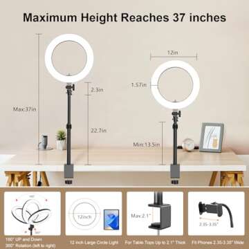 Ring Light for Computer Video Conferencing/Zoom Meeting/Studio-12 '' Desk Ring Light with Mount Stand,Stream Light with 13.5-22.7 in Adjustable Clamp Stand & Phone Holder for Webcam/Camera
