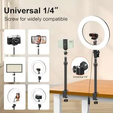 Ring Light for Computer Video Conferencing/Zoom Meeting/Studio-12 '' Desk Ring Light with Mount Stand,Stream Light with 13.5-22.7 in Adjustable Clamp Stand & Phone Holder for Webcam/Camera