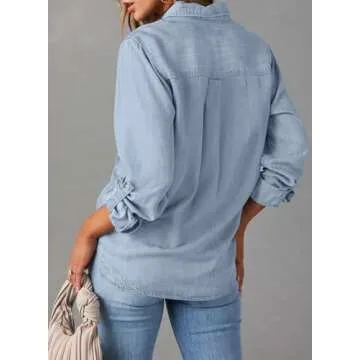 Astylish Women's Lightweight Chambray Button Up Shirt