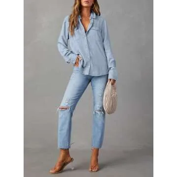 Astylish Women's Lightweight Chambray Button Up Shirt
