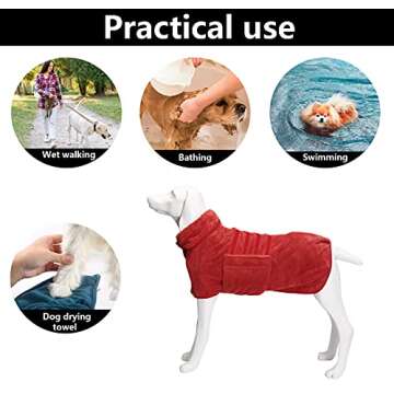 Geyecete Dog Bathrobe Towel Dog Drying Coat-Dry Fast Dog Bag-Pineapple Grid Fast Drying Super Absorbent Pet Dog Cat Bath Robe Towel-Red-XL