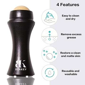 BK BEAKEY Oil-absorbing Volcanic Roller, Reusable Portable Oily Skin Control Roller, Instant Results Remove Excess Shine Rolling Stone for Oily Skin Care Oil Blotting Sheets for Face